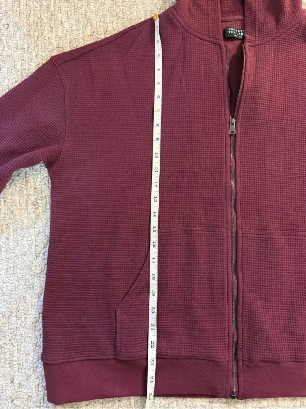 Brunette The Label Waffle Full Zip Hoodie Burgundy Medium Large